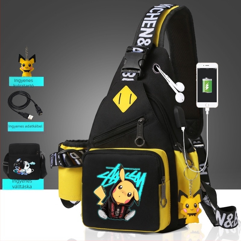 Férfi mellkas táska anime mintával, vízálló Oxford anyagból, crossbody utazótáska, városi stílus