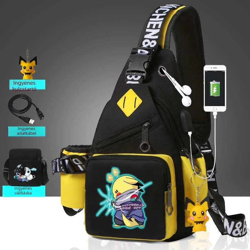 Férfi mellkas táska anime mintával, vízálló Oxford anyagból, crossbody utazótáska, városi stílus
