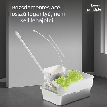 Emelőmechanizmusú rozsdamentes acél macskaalomtál, fröccsenés elleni, extra nagy, félig zárt, kanállal a macskaalomhoz