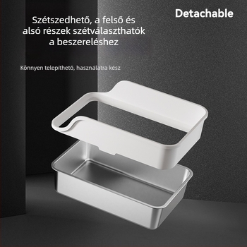 Emelőmechanizmusú rozsdamentes acél macskaalomtál, fröccsenés elleni, extra nagy, félig zárt, kanállal a macskaalomhoz