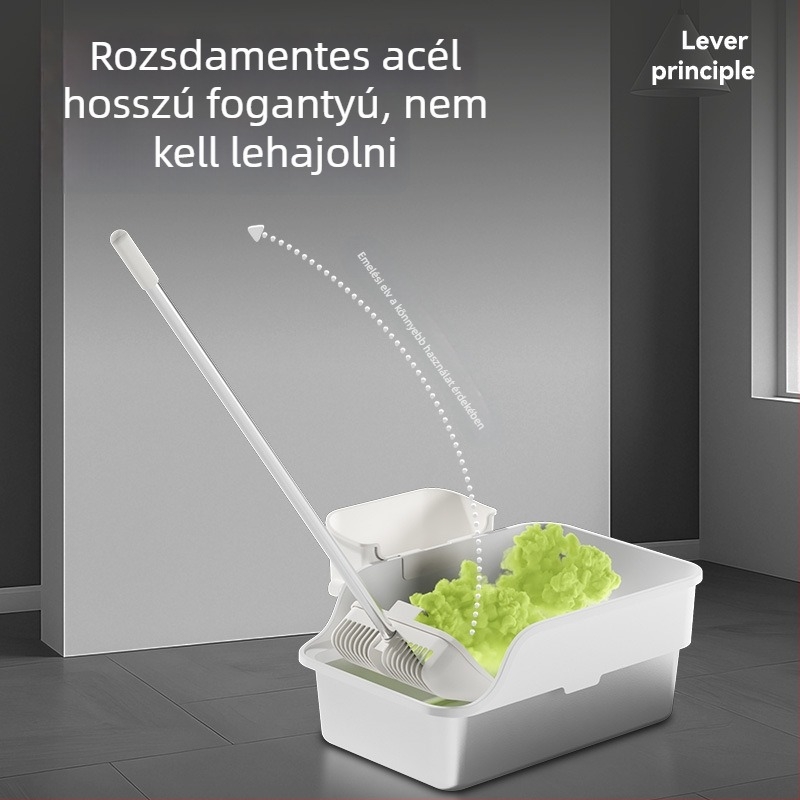 Emelőmechanizmusú rozsdamentes acél macskaalomtál, fröccsenés elleni, extra nagy, félig zárt, kanállal a macskaalomhoz