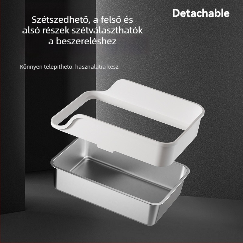 Emelőmechanizmusú rozsdamentes acél macskaalomtál, fröccsenés elleni, extra nagy, félig zárt, kanállal a macskaalomhoz