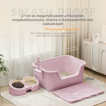 Megemelt és vastag macskaalomtál macskáknak és kutyáknak, anti-spritz kialakítású, egy darabból álló konstrukció, megnövelt és mélyebb nyitott vécé