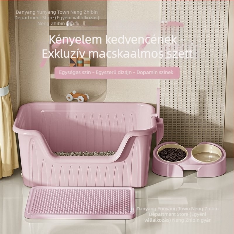 Megemelt és vastag macskaalomtál macskáknak és kutyáknak, anti-spritz kialakítású, egy darabból álló konstrukció, megnövelt és mélyebb nyitott vécé
