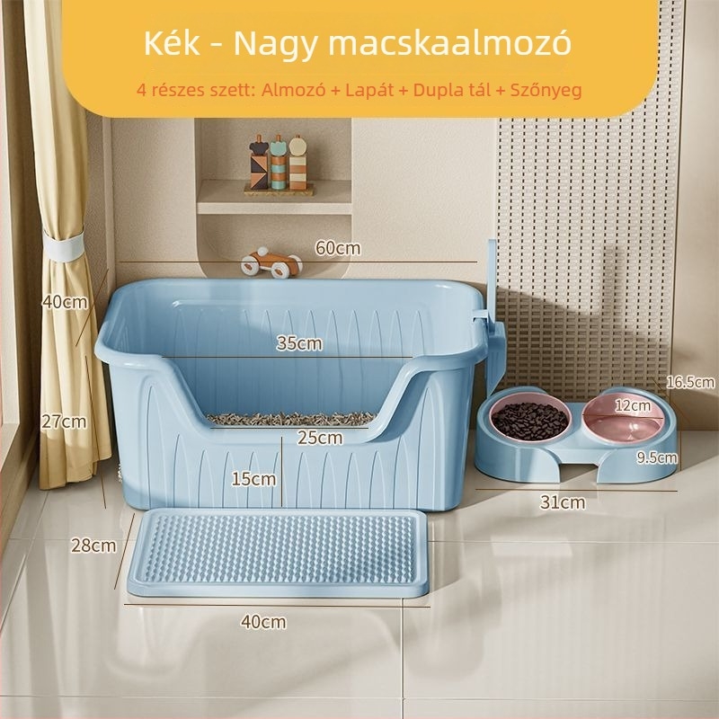 Megemelt és vastag macskaalomtál macskáknak és kutyáknak, anti-spritz kialakítású, egy darabból álló konstrukció, megnövelt és mélyebb nyitott vécé