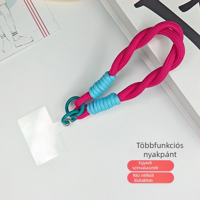Mobiltelefon nyakpánt - kézzel készített, dupla véggel, poliészter zsinór, fém csat, testre szabható