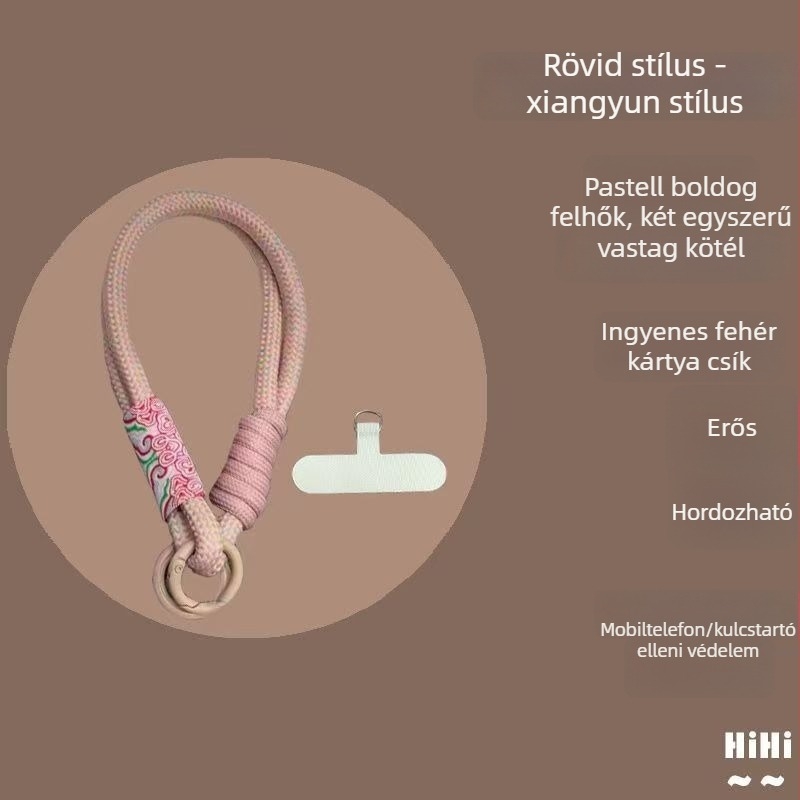 Telefonnyaklánc – nemzeti divatstílus, uniszex; nylon zsinór, kézzel készített, fém csat