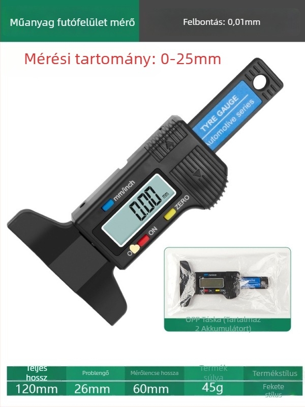 Digitális gumiabroncs futófelület mélységmérő elektronikus kijelzővel és magas precizitású Vernier-kaliperrel