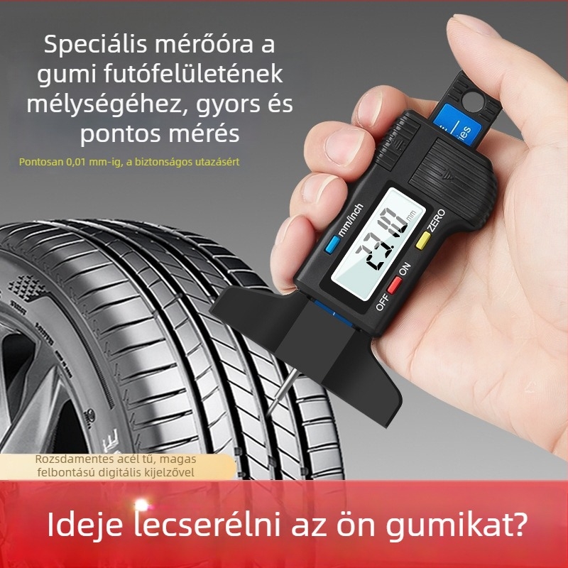Digitális gumiabroncs futófelület mélységmérő elektronikus kijelzővel és magas precizitású Vernier-kaliperrel