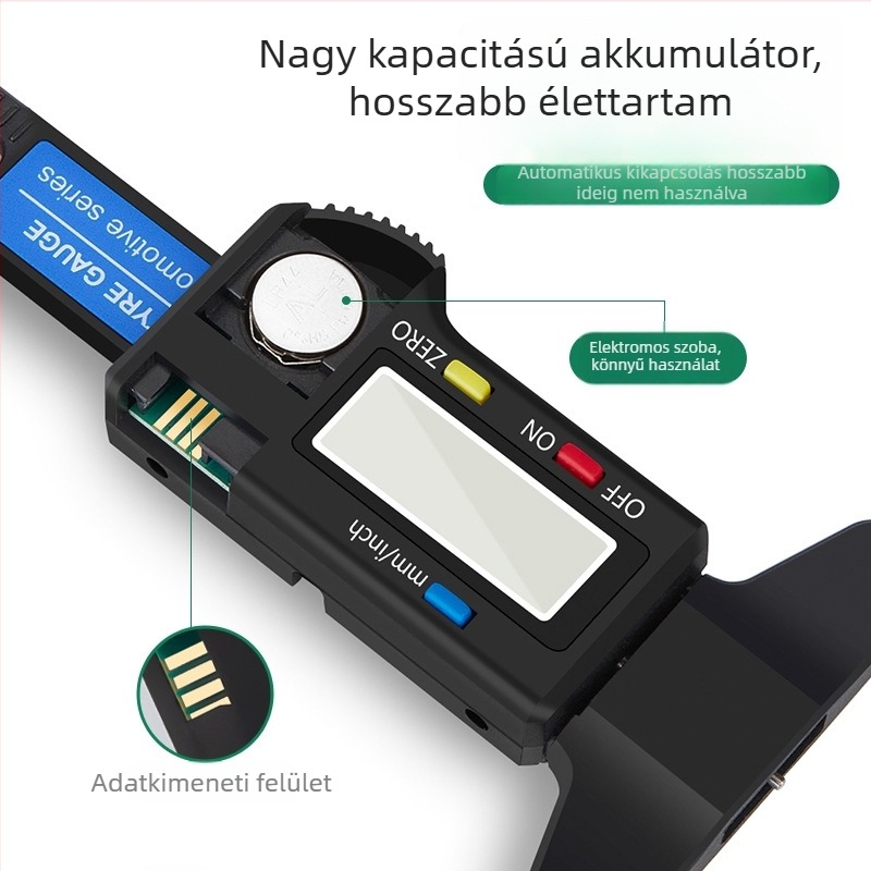 Digitális gumiabroncs futófelület mélységmérő elektronikus kijelzővel és magas precizitású Vernier-kaliperrel