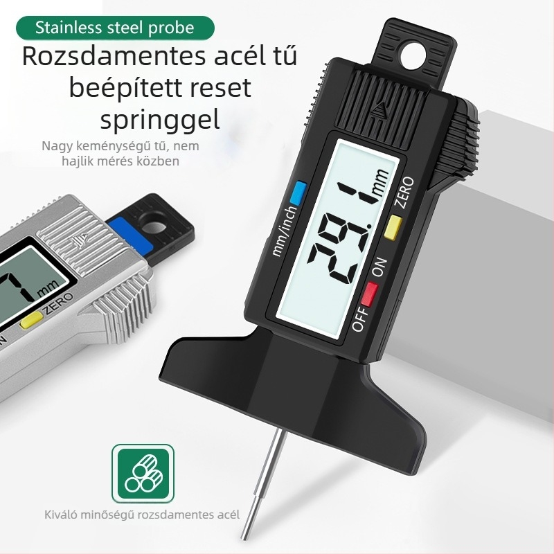 Digitális gumiabroncs futófelület mélységmérő elektronikus kijelzővel és magas precizitású Vernier-kaliperrel