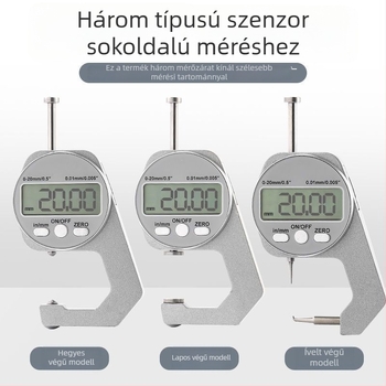 Elektronikus digitális kijelzős vastagságmérő, nagy pontosságú mikrométer-kalapács, sík- és hegyes végű mérőfej, a vastagság mérésére üveg-, papír- és lemezanyagok esetén