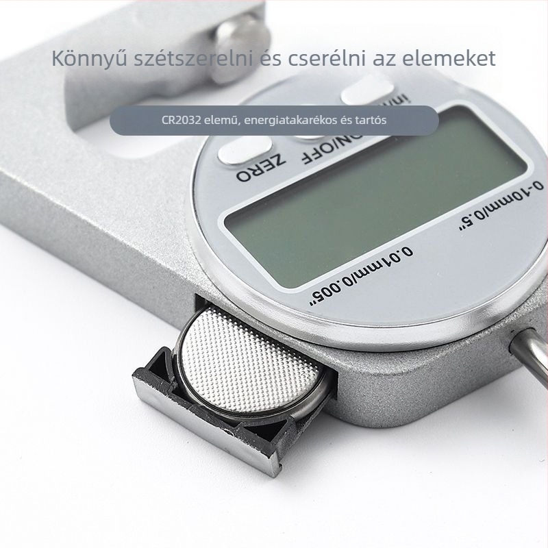 Elektronikus digitális kijelzős vastagságmérő, nagy pontosságú mikrométer-kalapács, sík- és hegyes végű mérőfej, a vastagság mérésére üveg-, papír- és lemezanyagok esetén