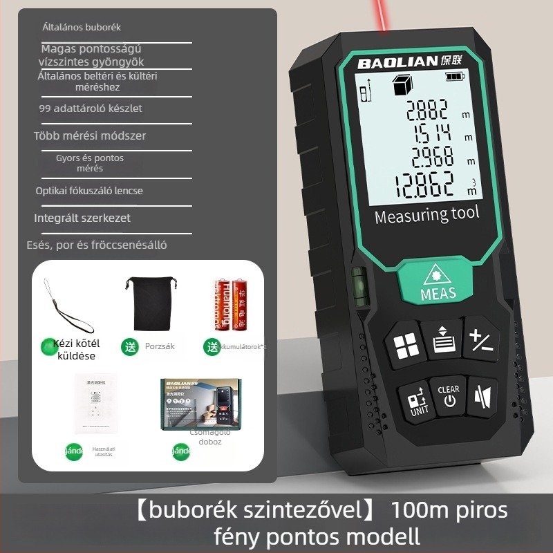 Lézeres távolságmérő infravörös, kézi, nagy pontosságú elektronikus vonalzó