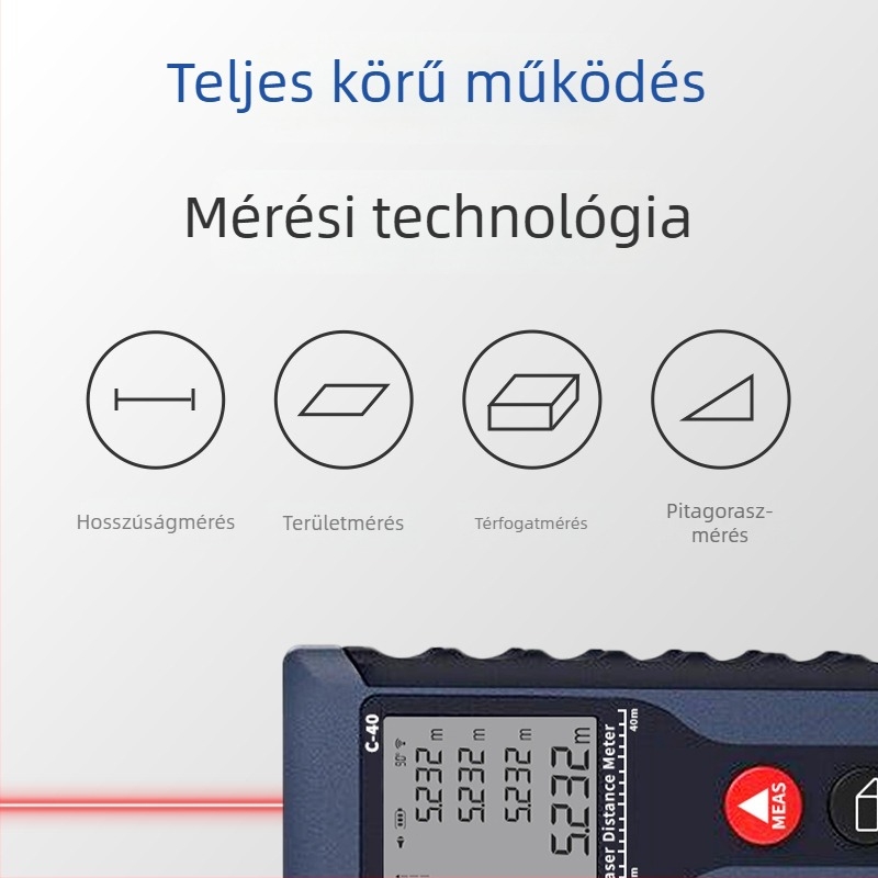 Kézi lézeres távolságmérő, nagy pontosságú, többfunkciós infravörös mérés, pontos helyiségmérés, elektronikus vonalzó