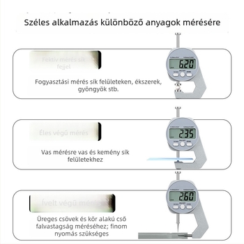 Digitális vastagságmérő, elektronikus vastagságmérő, mini tolómérő, sík vég, hegyes vég és ívelt vég, mérési tartományok 0-10 mm és 0-20 mm, Cassiolo