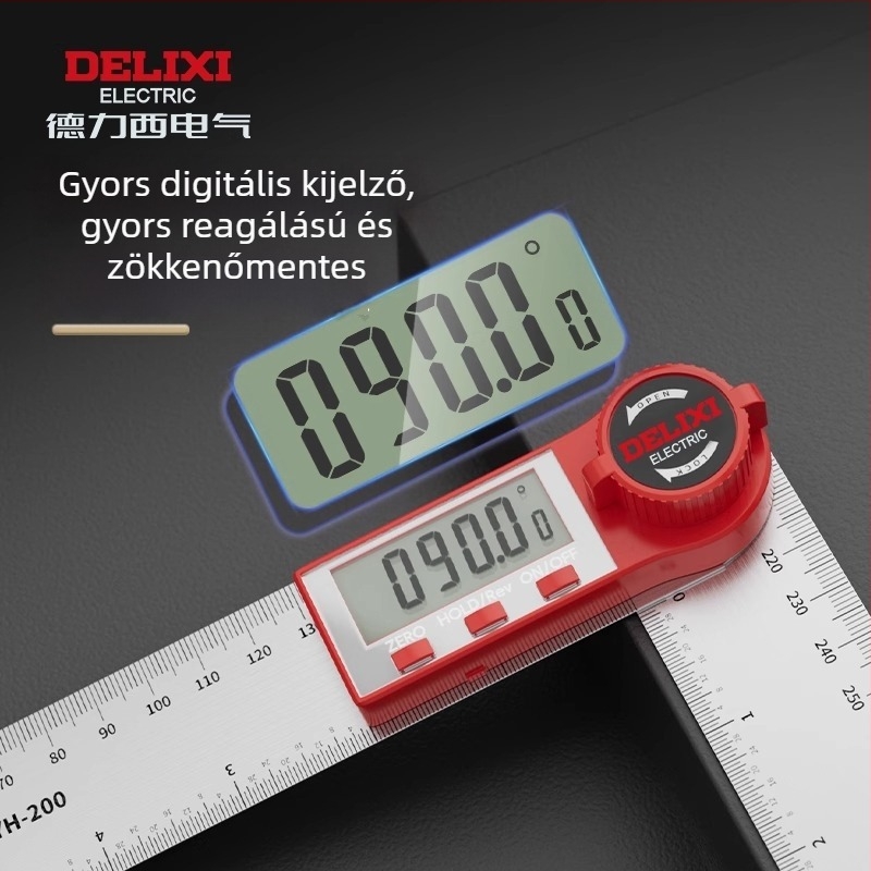 Delixi digitális kijelzős szögmérő faipari felhasználásra, 90° és 360° mérés