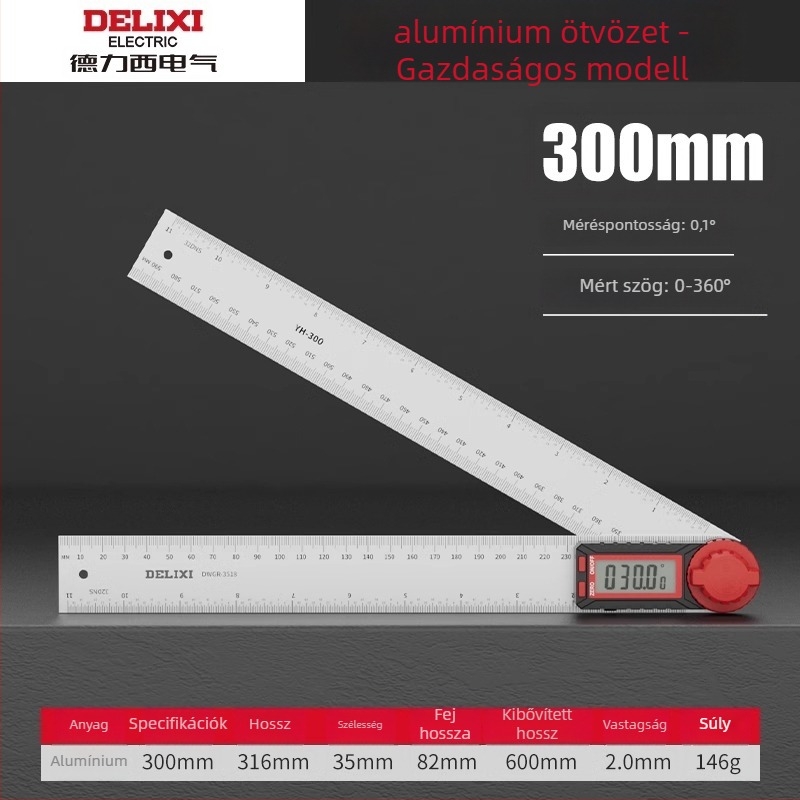 Delixi digitális kijelzős szögmérő faipari felhasználásra, 90° és 360° mérés