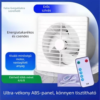 Fali szerelésű ventilátor, háromlapátos, csendes, réz motor, távirányító, konyha- és fürdőszobai szellőztetéshez