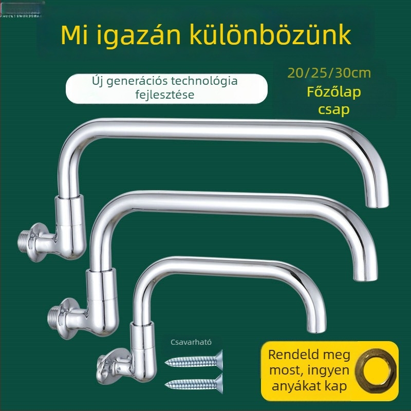 Kerámiaközpontú forgó mosogatócsaptelep, falra szerelt, krómozott felülettel, 2 cm bemenet/kimenet, modern minimalist stílus, Dragon Man