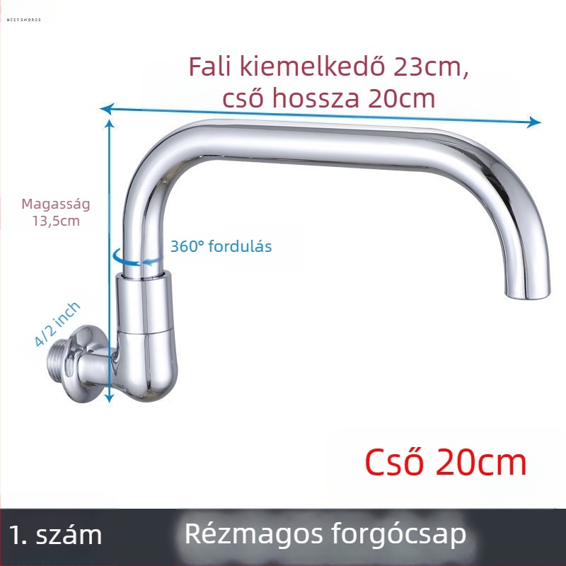 Kerámiaközpontú forgó mosogatócsaptelep, falra szerelt, krómozott felülettel, 2 cm bemenet/kimenet, modern minimalist stílus, Dragon Man