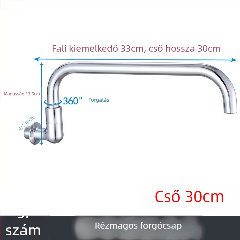 Kerámiaközpontú forgó mosogatócsaptelep, falra szerelt, krómozott felülettel, 2 cm bemenet/kimenet, modern minimalist stílus, Dragon Man