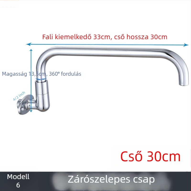 Kerámiaközpontú forgó mosogatócsaptelep, falra szerelt, krómozott felülettel, 2 cm bemenet/kimenet, modern minimalist stílus, Dragon Man