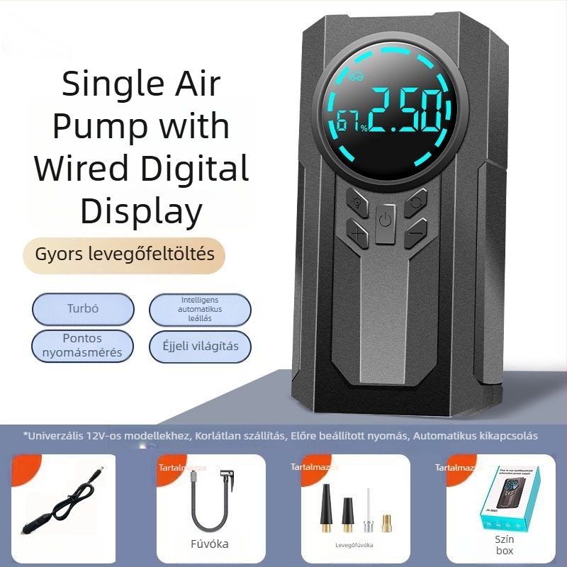 Egyhengeres hordozható vezeték nélküli autó‑légpumpa, 14,8V, 120W, 4 BAR, 35 L/min, Digitális kijelző
