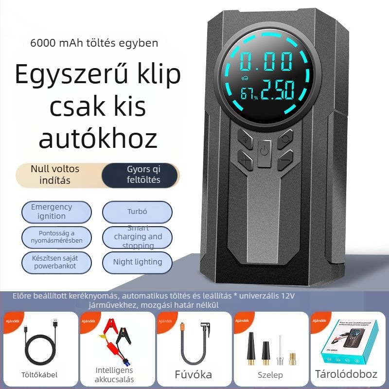 Egyhengeres hordozható vezeték nélküli autó‑légpumpa, 14,8V, 120W, 4 BAR, 35 L/min, Digitális kijelző