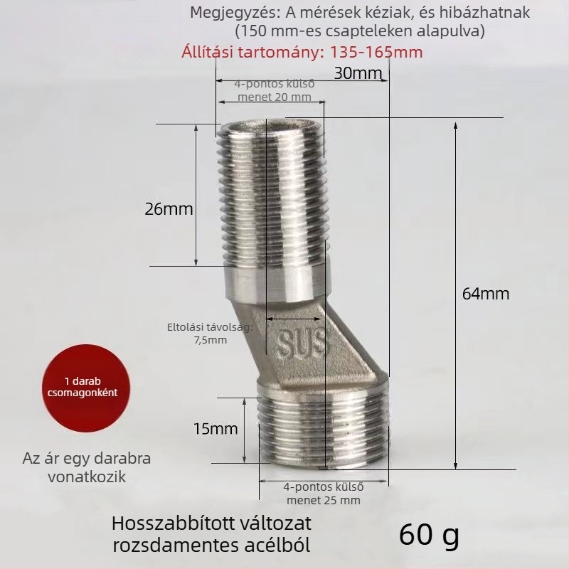 Zuhanycső 90° csatlakozó – reduktor, excentrikus csatlakozó, egyrészes kötés, 304 rozsdamentes acél
