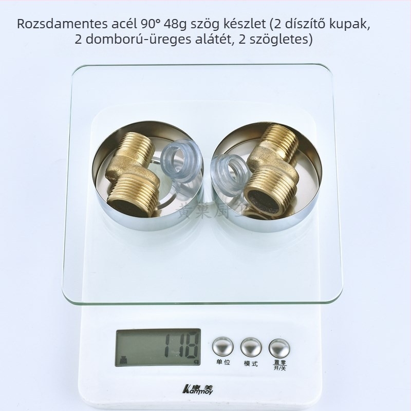 Zuhanycső 90° csatlakozó – reduktor, excentrikus csatlakozó, egyrészes kötés, 304 rozsdamentes acél