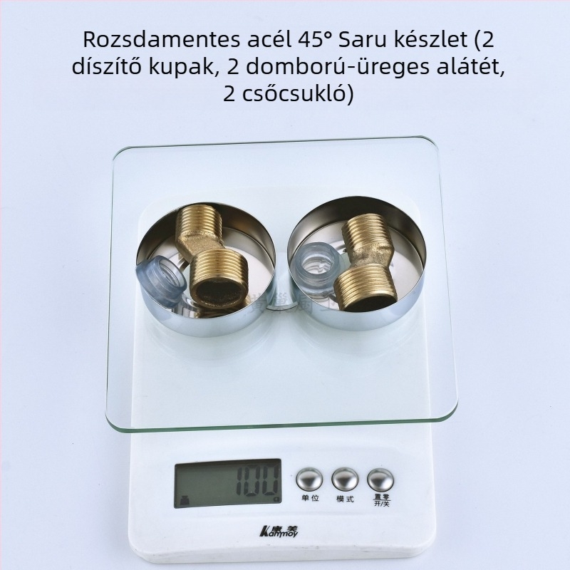 Zuhanycső 90° csatlakozó – reduktor, excentrikus csatlakozó, egyrészes kötés, 304 rozsdamentes acél