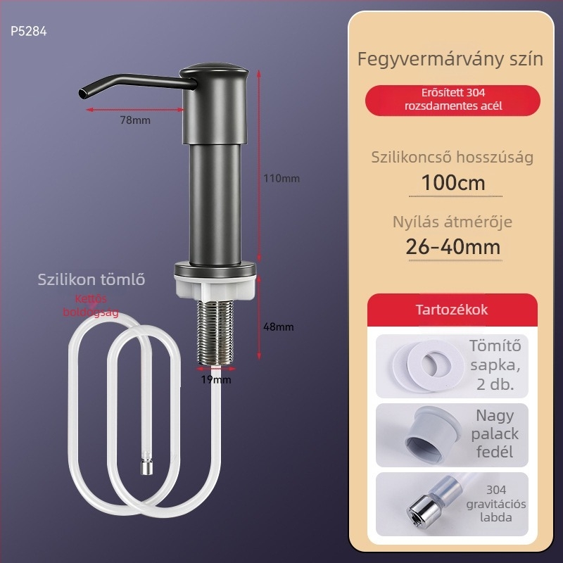 Kézi pumpás mosogatószappan adagoló, Space Aluminum, modern minimalista stílus, festékes és elektroplating felületkezelés, Márka Enjoy