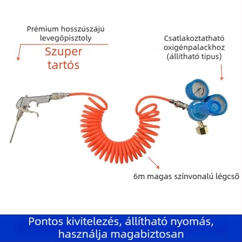 Hosszú szájú felfúvópisztoly halas zacskókhoz, oxigénellátó eszköz, oxigéncső, egy- és kétpozíciós oxigénkészlet, logisztikai csomagoláshoz