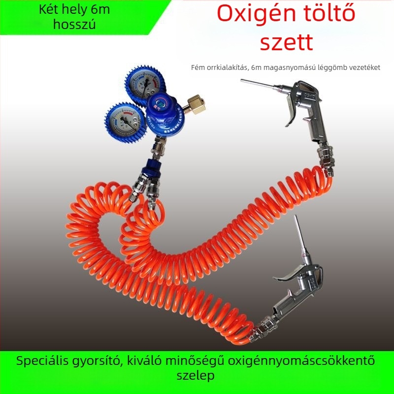 Hosszú szájú felfúvópisztoly halas zacskókhoz, oxigénellátó eszköz, oxigéncső, egy- és kétpozíciós oxigénkészlet, logisztikai csomagoláshoz