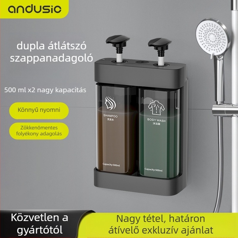 ABS anyagú falra szerelhető szappanadagoló – nagy kapacitás, kézi nyomású működés, fúrás nélküli telepítés, CE tanúsítvány