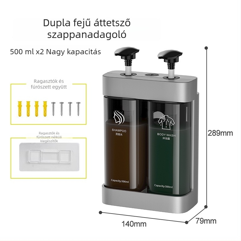 ABS anyagú falra szerelhető szappanadagoló – nagy kapacitás, kézi nyomású működés, fúrás nélküli telepítés, CE tanúsítvány