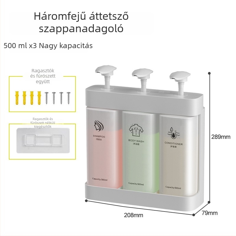 ABS anyagú falra szerelhető szappanadagoló – nagy kapacitás, kézi nyomású működés, fúrás nélküli telepítés, CE tanúsítvány