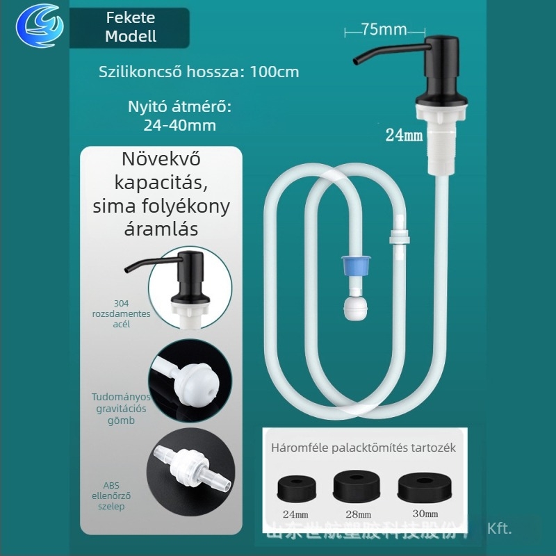 Szappanadagoló hosszú csővel mosogatóhoz, kézi nyomású működés, modern minimalista stílus; márka World Airlines; anyag: rozsdamentes acél és ABS; kezelés: általános.