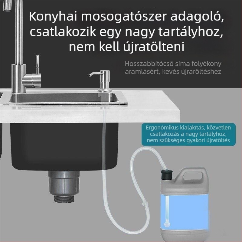Nyomásos típusú rozsdamentes acél mosogató mosószer adagoló, 304, szálcsiszolt felület, modern stílus
