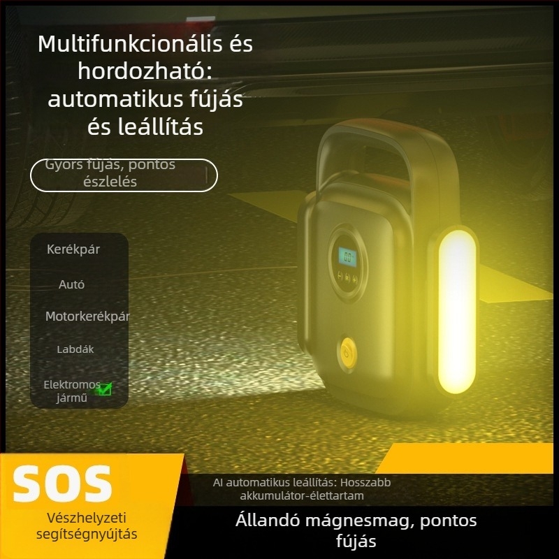 Hordozható autó légpumpa digitális kijelzővel, 12V, 120W, 60 cm cső, 35 L/min