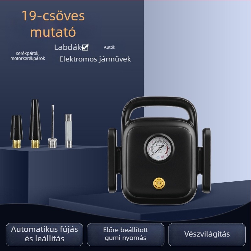 Hordozható autó légpumpa digitális kijelzővel, 12V, 120W, 60 cm cső, 35 L/min