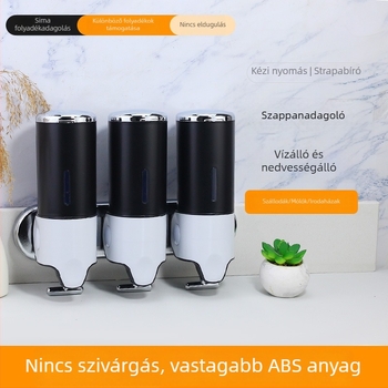 ABS műanyag háromfejű falra szerelhető kézi nyomó adagoló szappanhoz, krómozott spray felület, modern letisztult stílus, tömeg 650 g