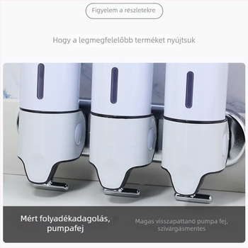 ABS műanyag háromfejű falra szerelhető kézi nyomó adagoló szappanhoz, krómozott spray felület, modern letisztult stílus, tömeg 650 g