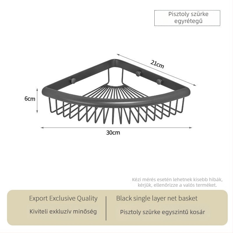 Fürdőszobai sarok tároló állvány, rozsdamentes acélból, tükörfényezésű felület, sarok ventilátor alakú, két réteg, teherbírás 5 kg