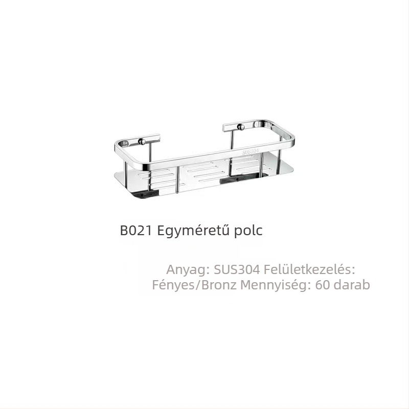 Rozsdamentes acélból készült, dupla szintű sarokpolc fürdőszobába, polírozott felülettel, 15 kg terhelhetőség, modell 304