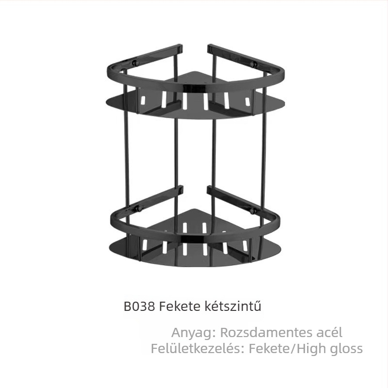Rozsdamentes acélból készült, dupla szintű sarokpolc fürdőszobába, polírozott felülettel, 15 kg terhelhetőség, modell 304