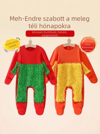 Baba kúszó overál őszi-téli időszakra, 95% pamut + 5% spandex, uniszex, vastag, hosszú ujjú