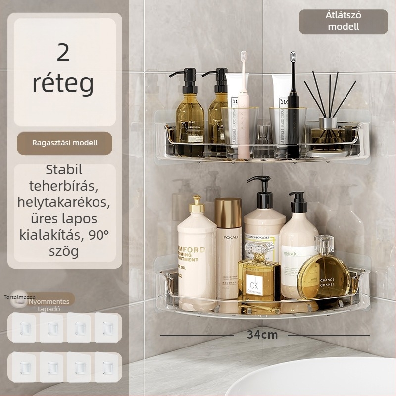 Háromszög alakú sarok fürdőszobai polc, öt réteg, álló, műanyag, összeszerelhető, könnyed luxus stílus