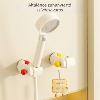 Mozgatható zuhanyfej tartó szívófejjel – falra szerelhető, ABS, 1-szintes fürdőszobai polc, fúrás nélkül, modern stílus